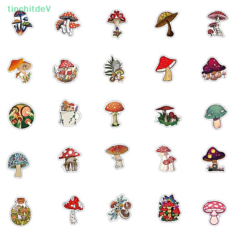 Bộ 50 Miếng Dán PVC Hình Nấm Hoạt Hình Graffiti Trang Trí Vali / Mũ Bảo Hiểm / Guitar
