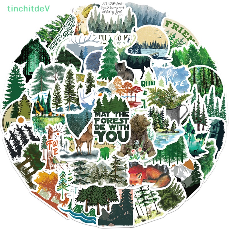 Bộ 50 Miếng Dán Hình Rừng Xanh Tươi Mát Trang Trí Vali / Laptop / Xe Đạp / Du Lịch DIY