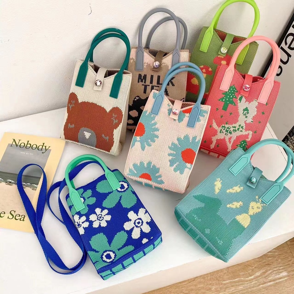 Túi Đeo Chéo Đan Len Đựng Điện Thoại / Chìa Khóa Họa Tiết Hoạt Hình Thời Trang Mới 2023