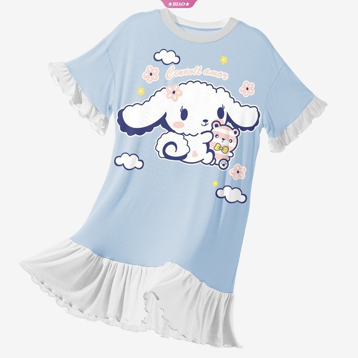 Đầm Ngủ In Hoạt Hình Cinnamoroll Kuromi Dễ Thương Thời Trang Mùa Hè Cho Bé Gái