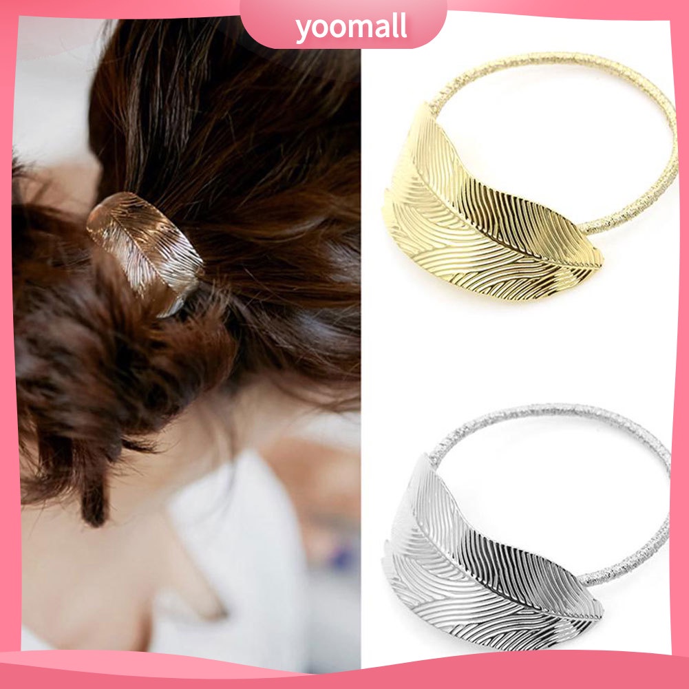 Dây Cột Tóc Đuôi Ngựa Co Giãn In Họa Tiết Chiếc Lá Hợp Kim Thời Trang Cho Nữ