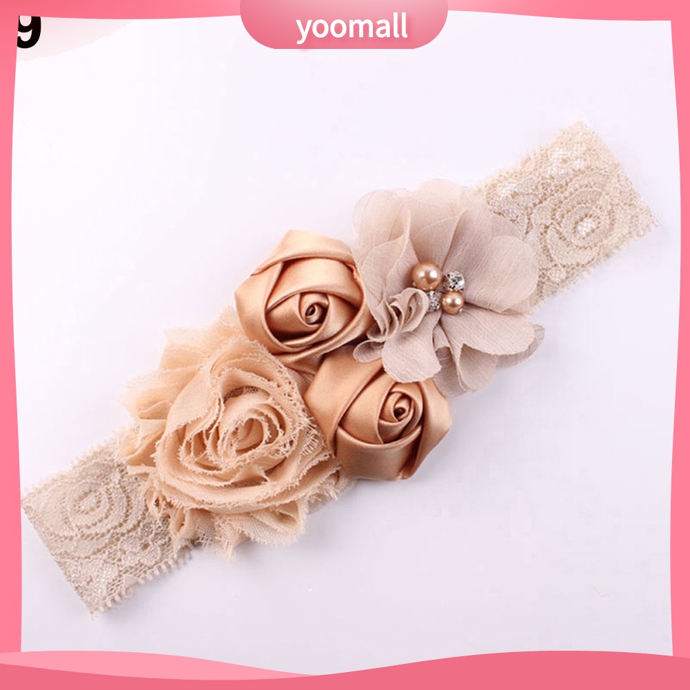 Băng Đô Đính Hạt Phối Ren Hoa Hồng Xinh Xắn Cho Bé