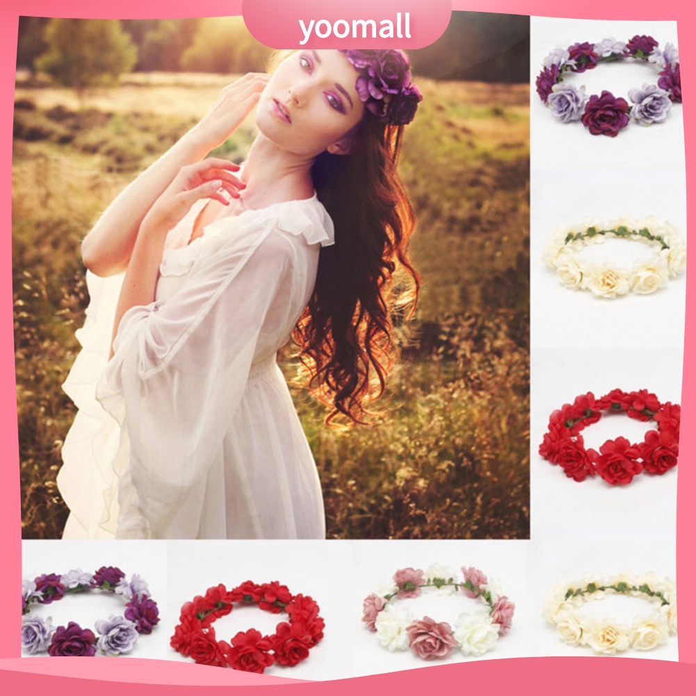 Vòng Hoa Hồng Đội Đầu Phong Cách Bohemia Cho Cô Dâu