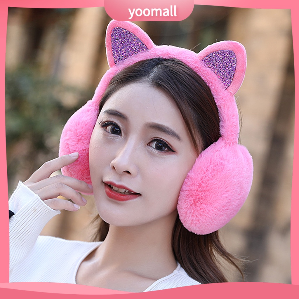 Chụp Tai Giữ Ấm Mùa Đông Hình Tai Mèo Lấp Lánh Cho Nữ
