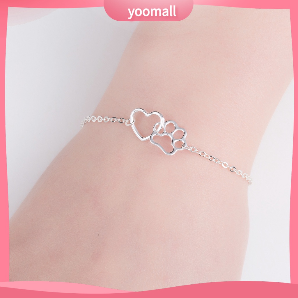 Vòng Tay Dây Xích Mặt Hình Dấu Chân Cún Đơn Giản Độc Đáo Cho Nữ