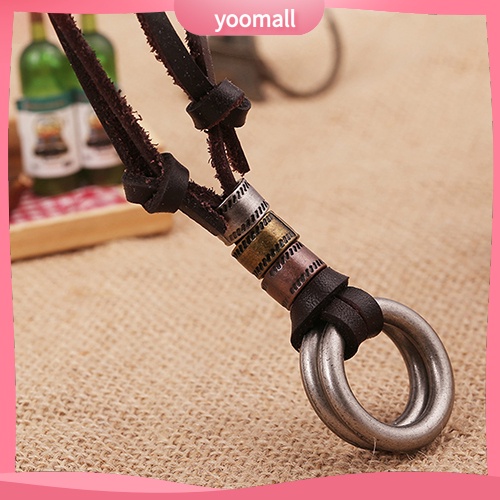 Vòng cổ Giả Da Hai Lớp Mặt Tròn Phong Cách Retro Thời Trang Cho Nam