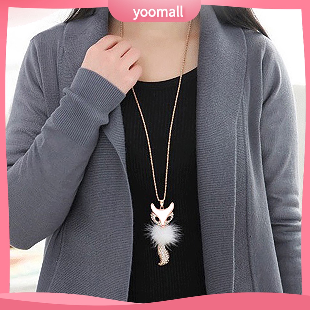 Vòng cổ Dài Mặt Hình Cáo Phối Lông Giả Dễ Thương Thời Trang Cho Nữ