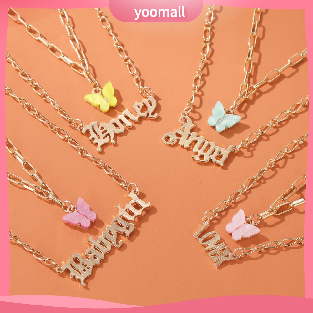 Vòng cổ Dài Hai Lớp Mặt Hình Bướm Và Chữ Cái Thời Trang