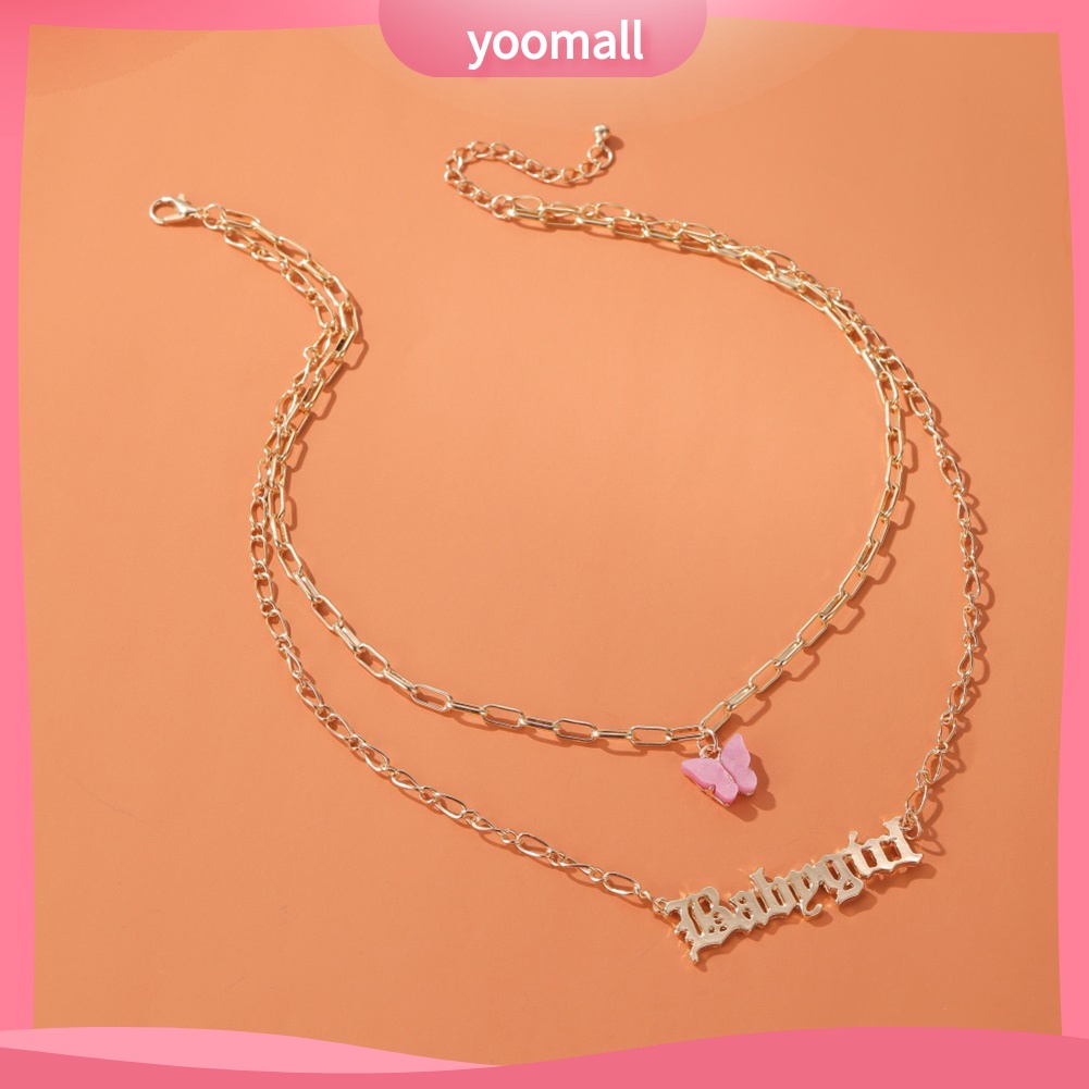 Vòng cổ Dài Hai Lớp Mặt Hình Bướm Và Chữ Cái Thời Trang