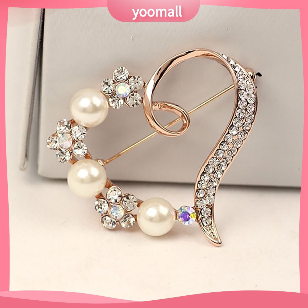 Ghim Cài Áo Hình Trái Tim Đính Ngọc Trai Nhân Tạo Thời Trang