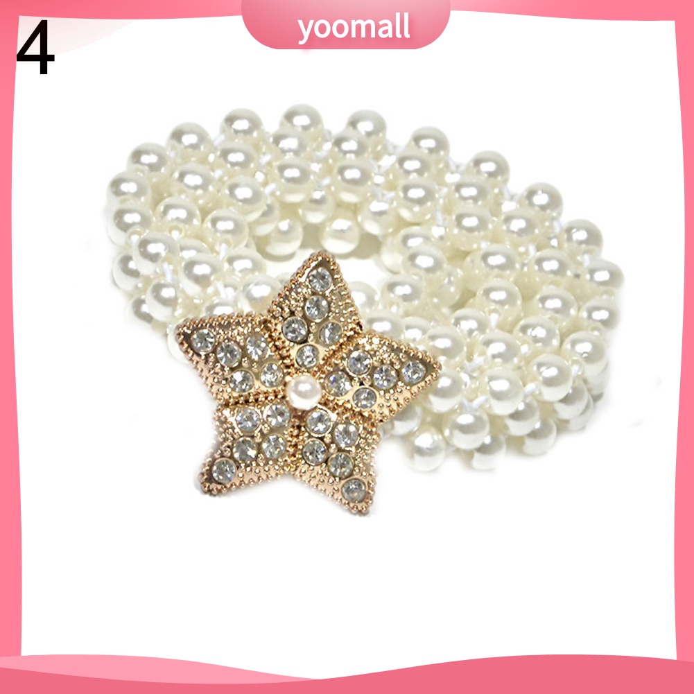 Thắt Lưng Bản Nhỏ Co Giãn Đính Đá / Ngọc Trai Giả / Ngôi Sao Thời Trang Cho Nữ