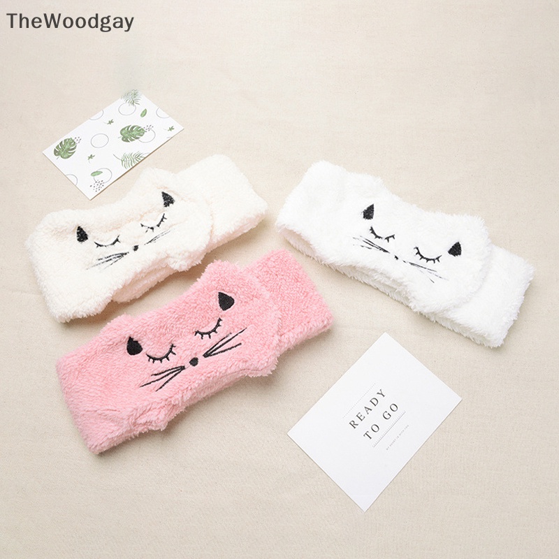 Băng Đô Cài Tóc Bằng Vải Lông Cừu San Hô Hình Mèo Dễ Thương Cho Nữ