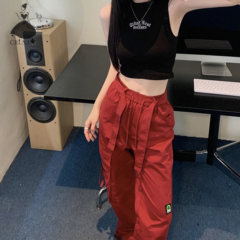 Áo croptop CRLNHC không tay cổ tròn thêu chữ thời trang mùa hè cho nữ