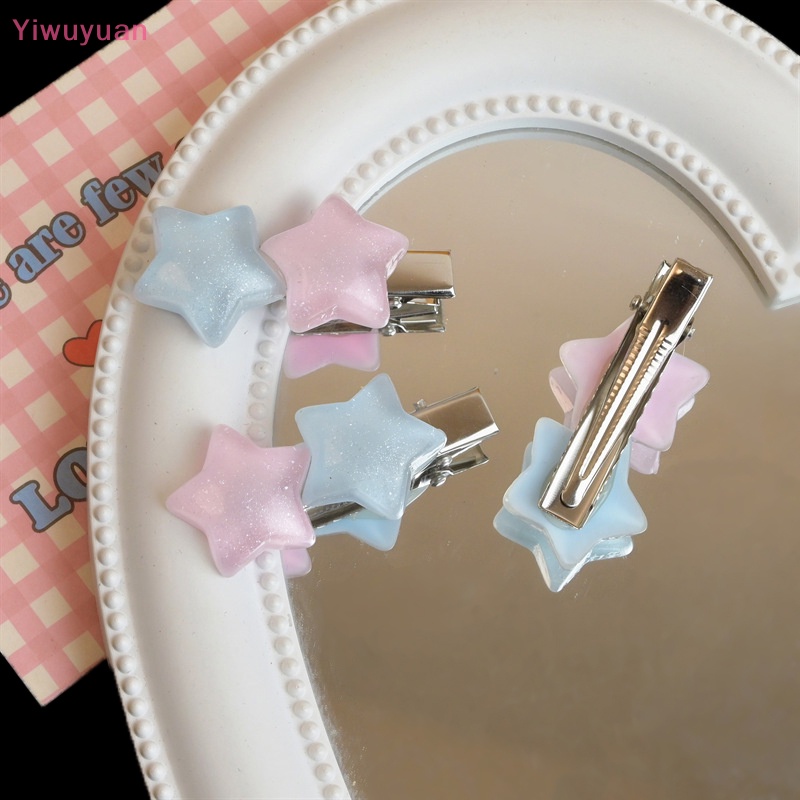 < Yiwuyuan > Kẹp Tóc Hình Ngôi Sao Năm Cánh Màu Hồng Và Xanh Dương Thạch Ngọt Ngào Dễ Thương Y2k