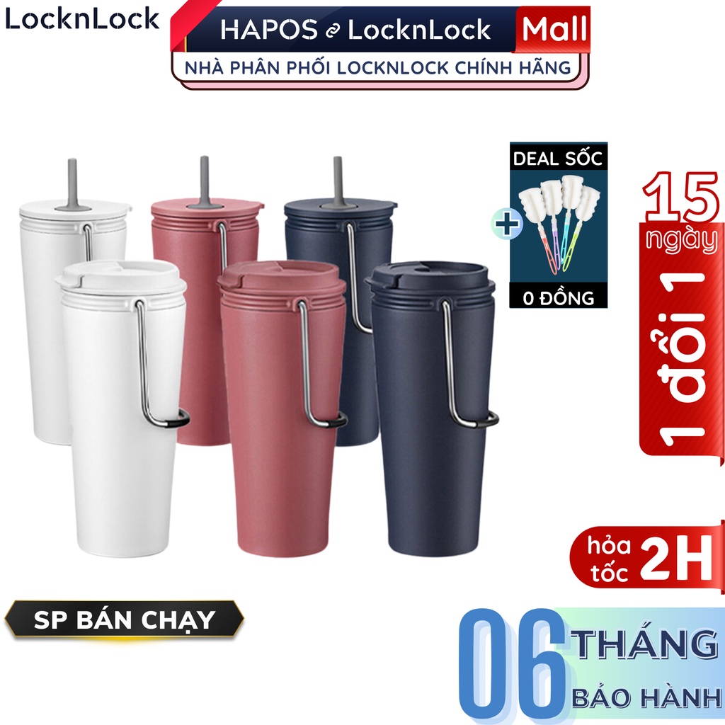 Ly giữ nhiệt LocknLock 540ml, Free Khắc Tên có ống hút, quai xách Bucket Tumbler - Chính Hãng - HAPOS MALL OFFICIAL