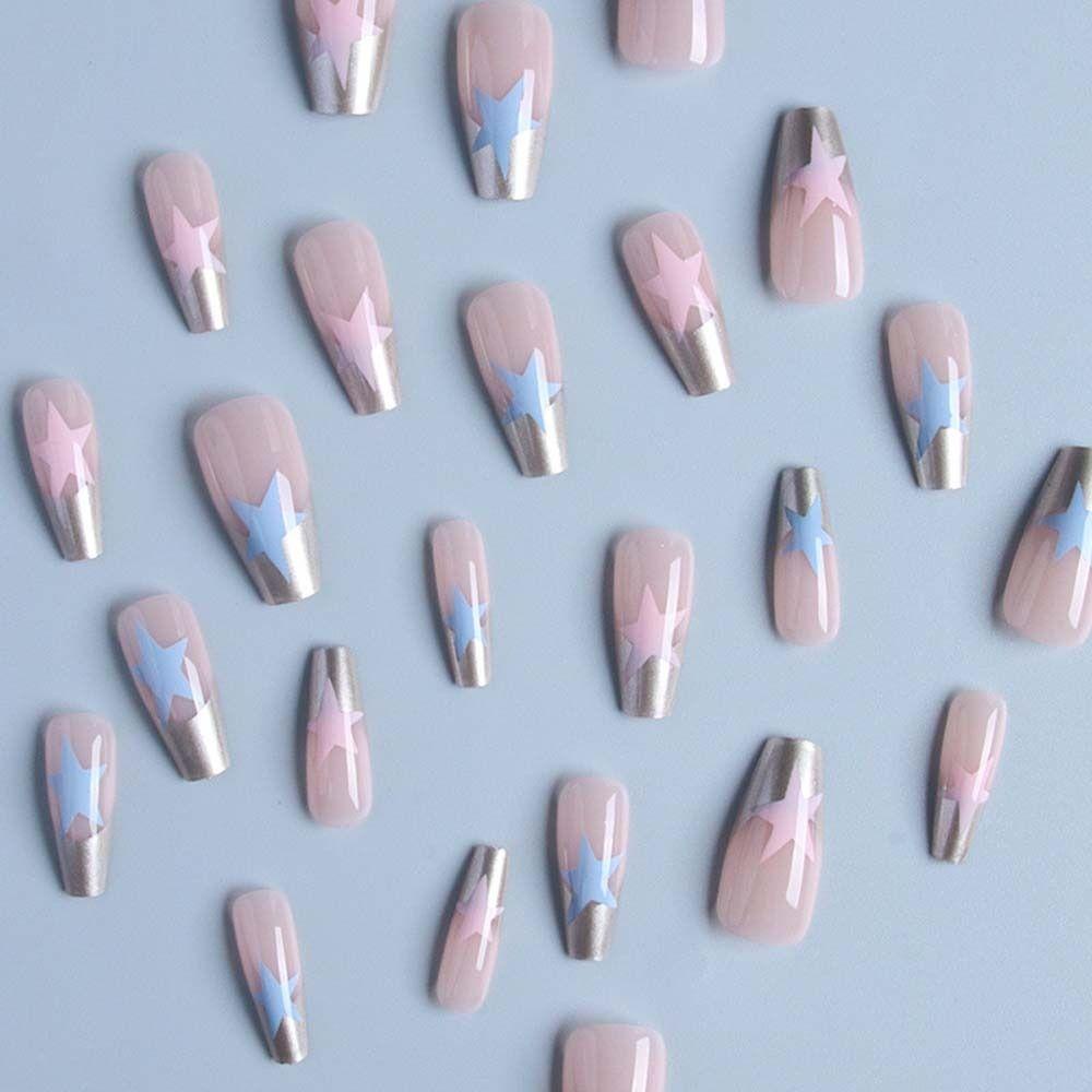 Bộ Móng Tay Giả Hình Ngôi Sao Dáng Dài Có Thể Tháo Rời Che Phủ Toàn Diện DIY Dành Cho Nữ / Bé Gái