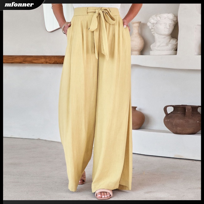 Quần Ống Rộng Lưng Cao Có Túi Thoáng Khí Thanh Lịch Dành Cho Nữ