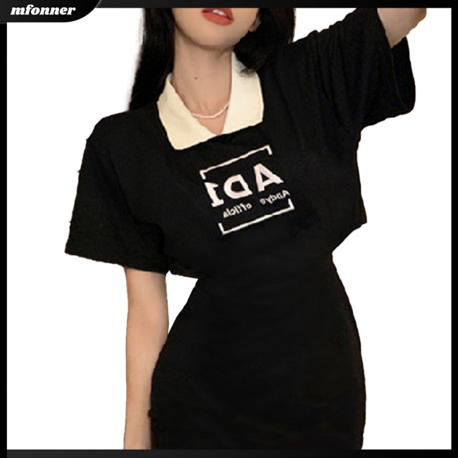 Đầm Tay Ngắn Cổ Bẻ Thêu Chữ Ôm Dáng Quyến Rũ Thời Trang Mùa Hè Cho Nữ