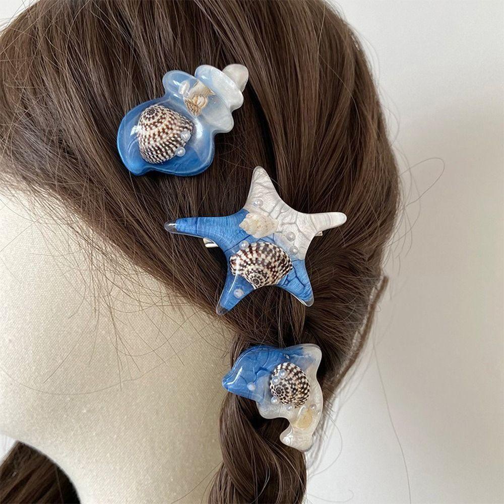 Anemone Kẹp Tóc Hình Vỏ Sò Sao Biển Cá Heo Xanh Dương Sáng Tạo Cho Bữa Tiệc