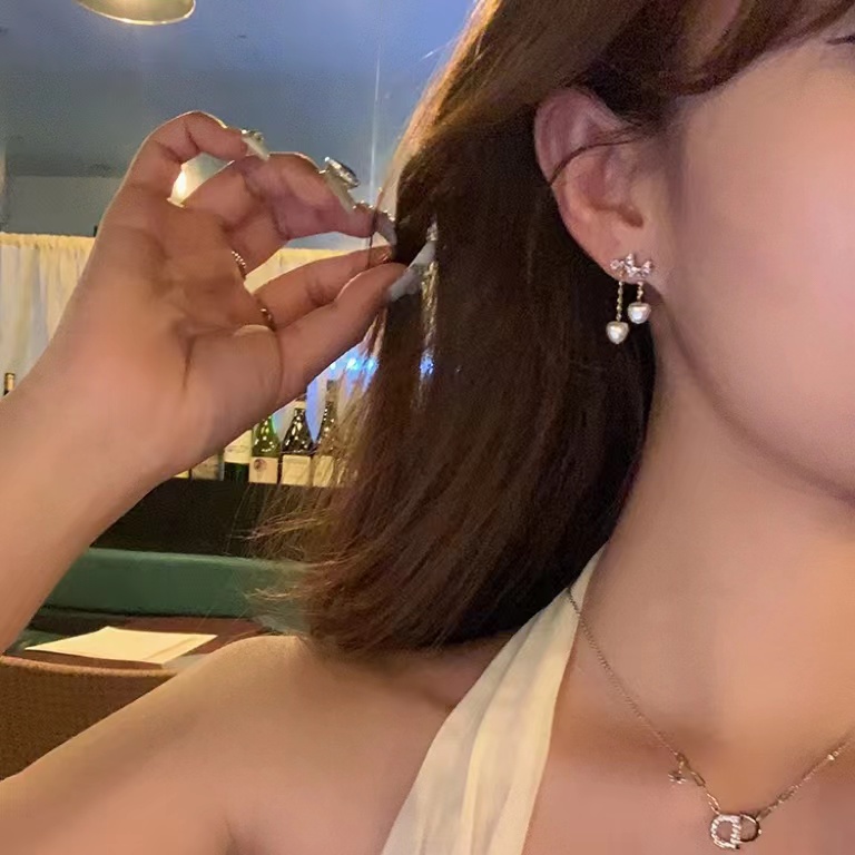 Bông Tai HìNh Nơ / TráI Tim ĐíNh NgọC Trai Giả Dễ Thương