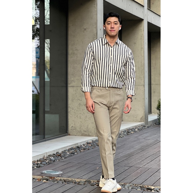 Áo Sơ Mi Dài Tay Dáng Rộng Họa Tiết Kẻ Sọc Phong Cách Hàn Quốc Thời Trang Xuân Thu Cao Cấp Cho Nam