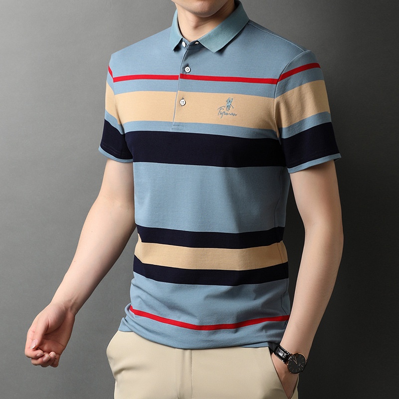 Áo Thun POLO Tay Ngắn Họa Tiết Sọc Ngang Bằng Cotton Thời Trang Cho Nam