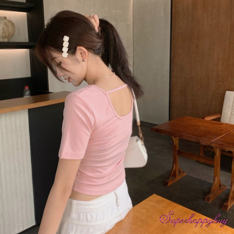 Áo Thun Tay Ngắn Màu Sắc Đơn Giản Cho Nữ