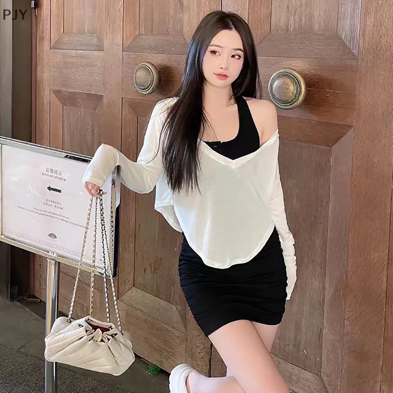Pjy Đầm Ôm Hai Dây Màu Trơn Thời Trang Mùa Hè Cho Nữ PJ