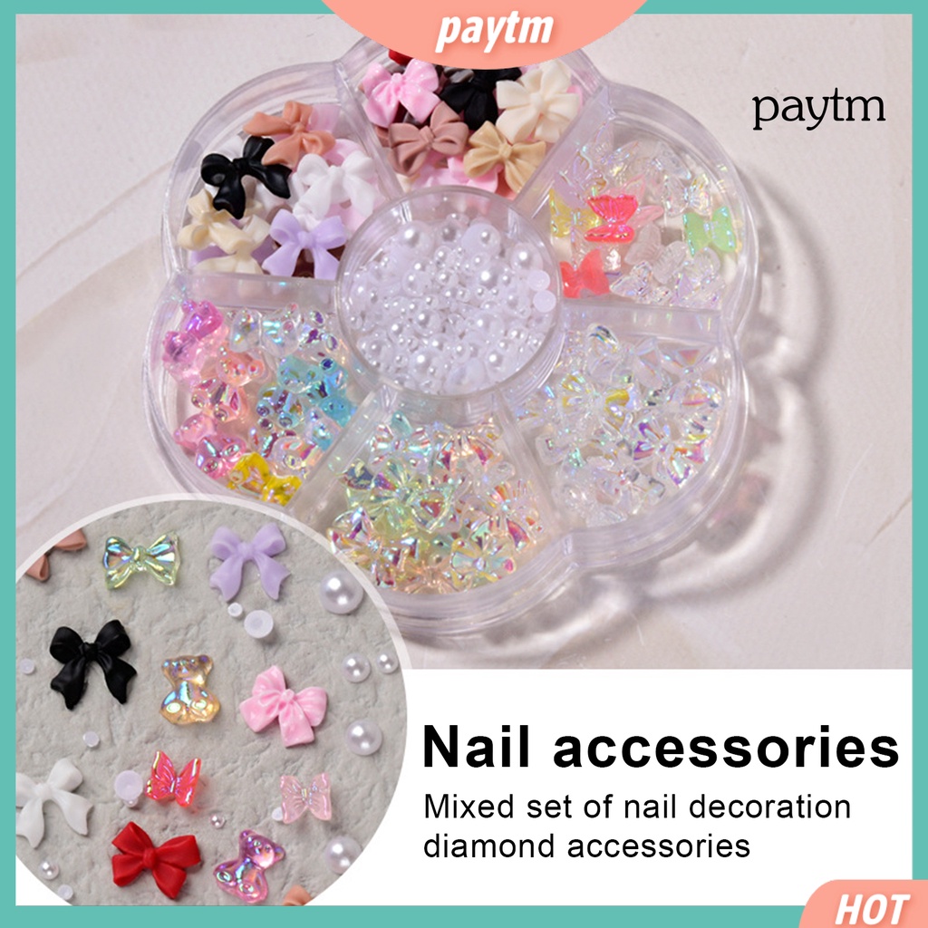 1 Hộp Hạt Cườm Ngọc Trai Giả Hình Nơ Trang Trí Móng Tay DIY