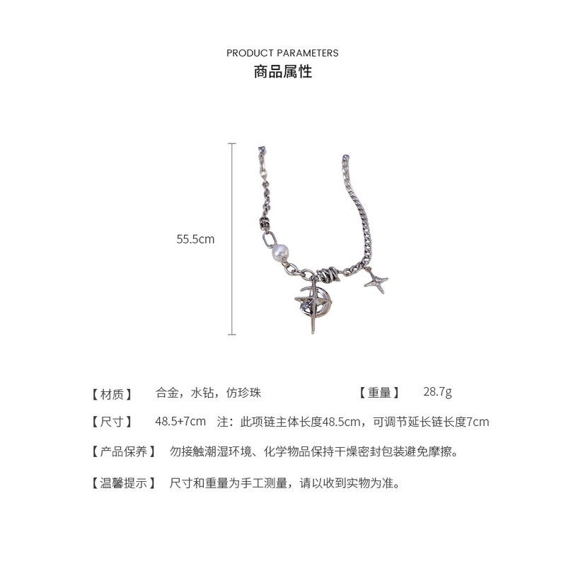 Vòng cổ Mặt Hình Trăng Sao Đính Ngọc Trai Thiết Kế Mới Cá Tính Thời Trang