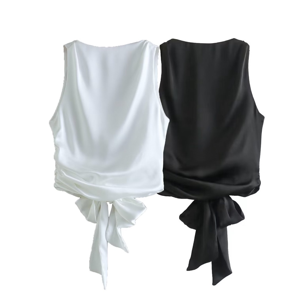 Áo Sơ Mi Lụa Satin Màu Trơn Cột Dây Sau Lưng Phong Cách Âu Mỹ 24 Năm Cho Nữ2442650Áo Sơ Mi Zara Kiểu Dáng Trẻ Trung Thanh Lịch Dành Cho Nữ
