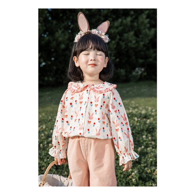 Trẻ em quần áo trẻ em áo sơ mi bé gái áo dài tay cho bé gái 2023 mùa thu phong cách mới phiên bản hàn quốc bé gái ren cổ áo hoa thời trang áo sơ mi trẻ em