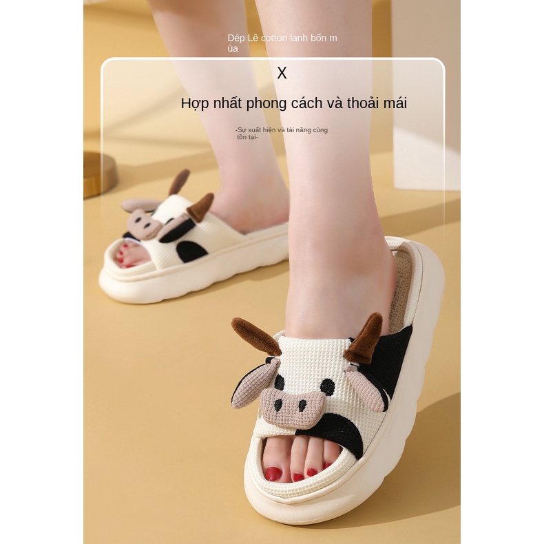 Dép Cotton Lanh Đi Trong Nhà Chống Trượt Họa Tiết Bò Sữa Hoạt Hình Thời Trang Bốn Mùa Mới 2023