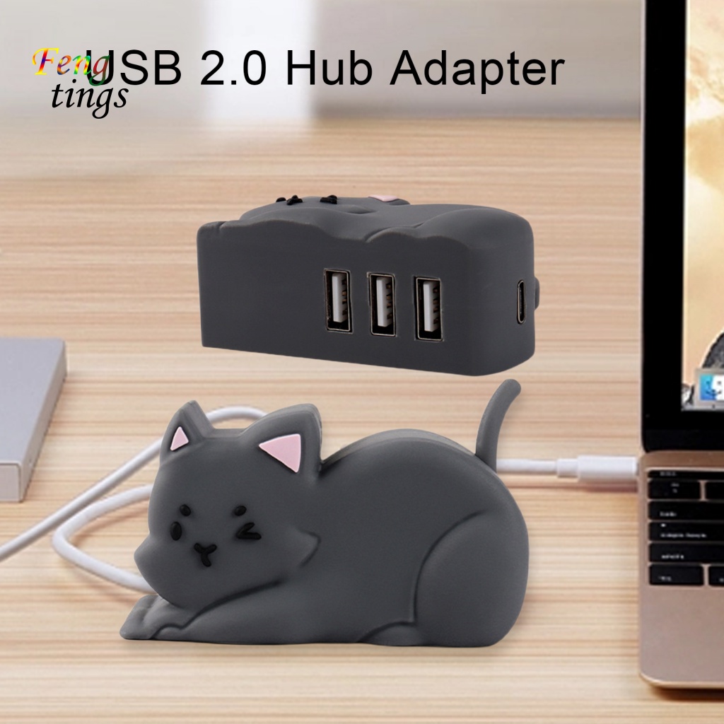 Bộ Chia Cổng USB Type-C 20 / 3 Trong 1 Tốc Độ Cao Hình Mèo Đen Cho Máy Tính