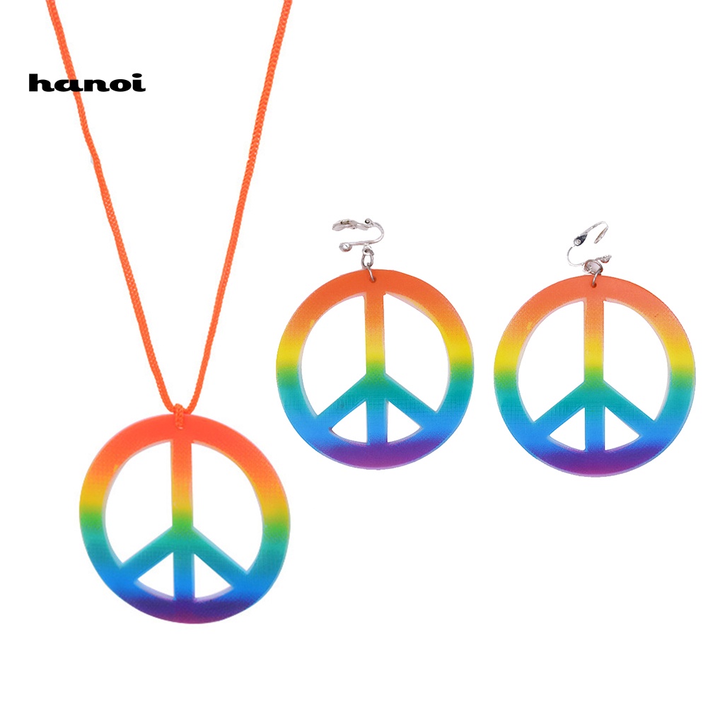 Bộ Vòng cổ + Bông Tai Hình Biểu Tượng Hòa Bình Nhiều Màu Sắc Cho