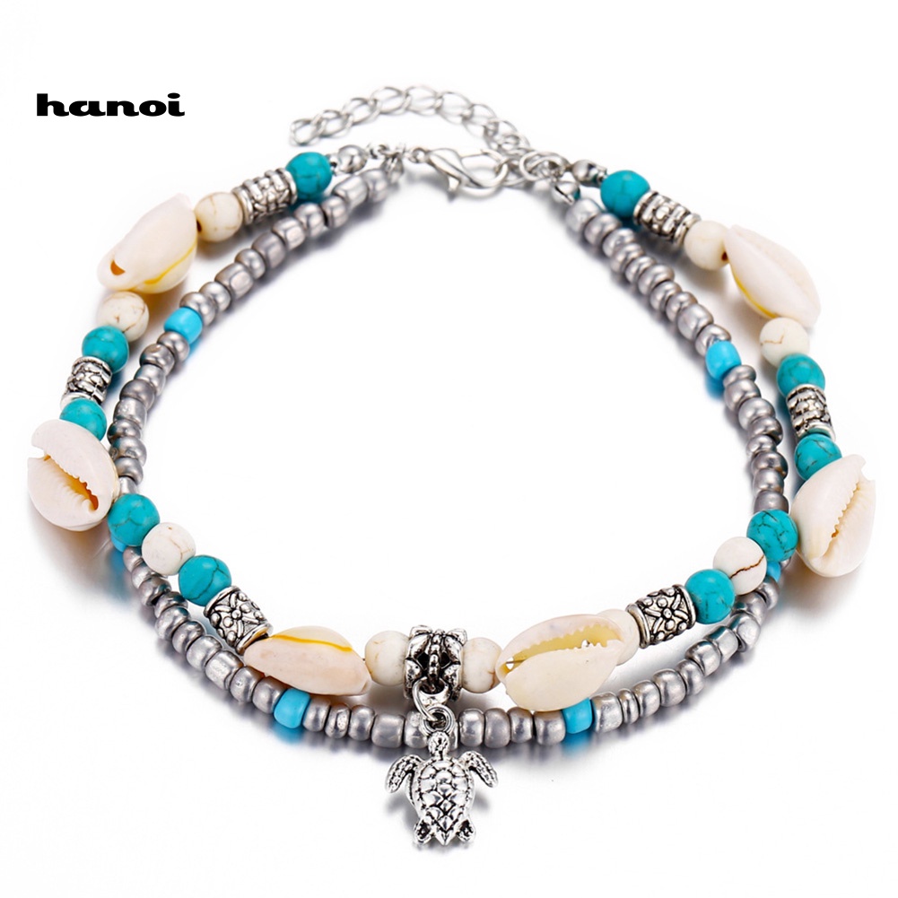 Lắc Chân Hai Lớp Đính Hạt Ngọc Lam Giả Thời Trang Cho Nữ