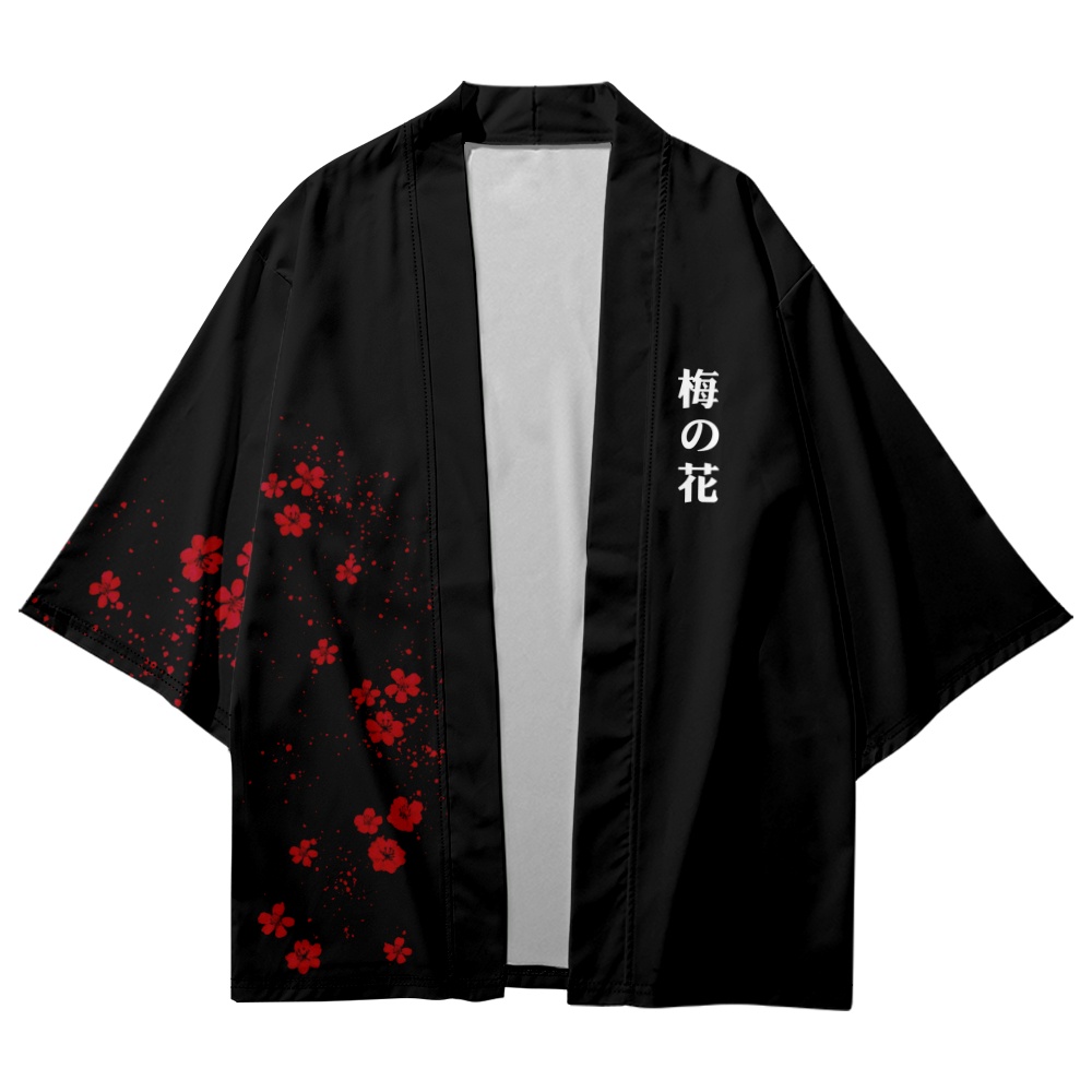 Áo Khoác Kimono In Họa Tiết Hoa Mận Phong Cách Nhật Bản Thời Trang Đi Biển Cho Nam Và Nữ