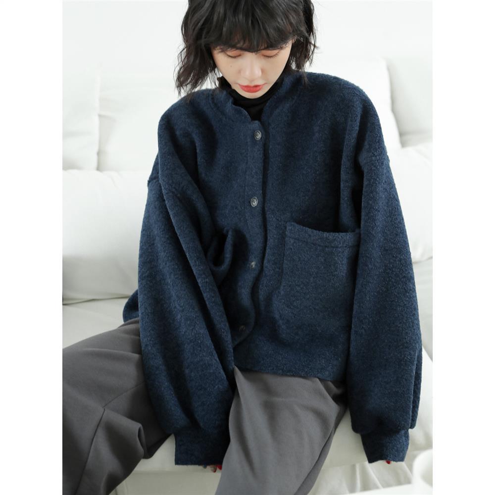 áo khoác dạ tweed nữ dáng ngắn bigsize croptop dáng dài lông hàn quốc dài big size cừu áo dạ tweed áo khoát nữ áo ấm nữ Áo Khoác Bóng Chày Ngắn Dáng Rộng Bằng Len Lông Cừu Màu Xanh Dương Phong Cách Hàn Quốc Thời