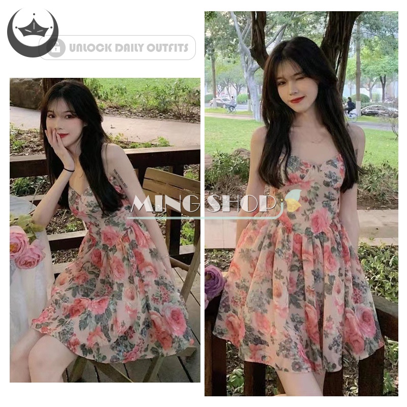 Đầm Hai Dây Dáng Chữ A Họa Tiết Hoa Phong Cách Pháp Thời Trang Mùa Hè Quyến Rũ Cho Nữ