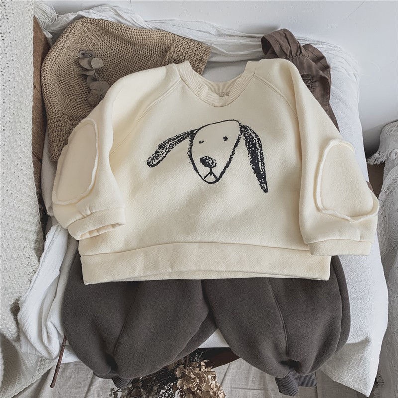 Bộ Quần Áo Sweater Dày Dặn Dáng Rộng In Hoạt Hình Phong Cách Hàn Quốc Cho Bé
