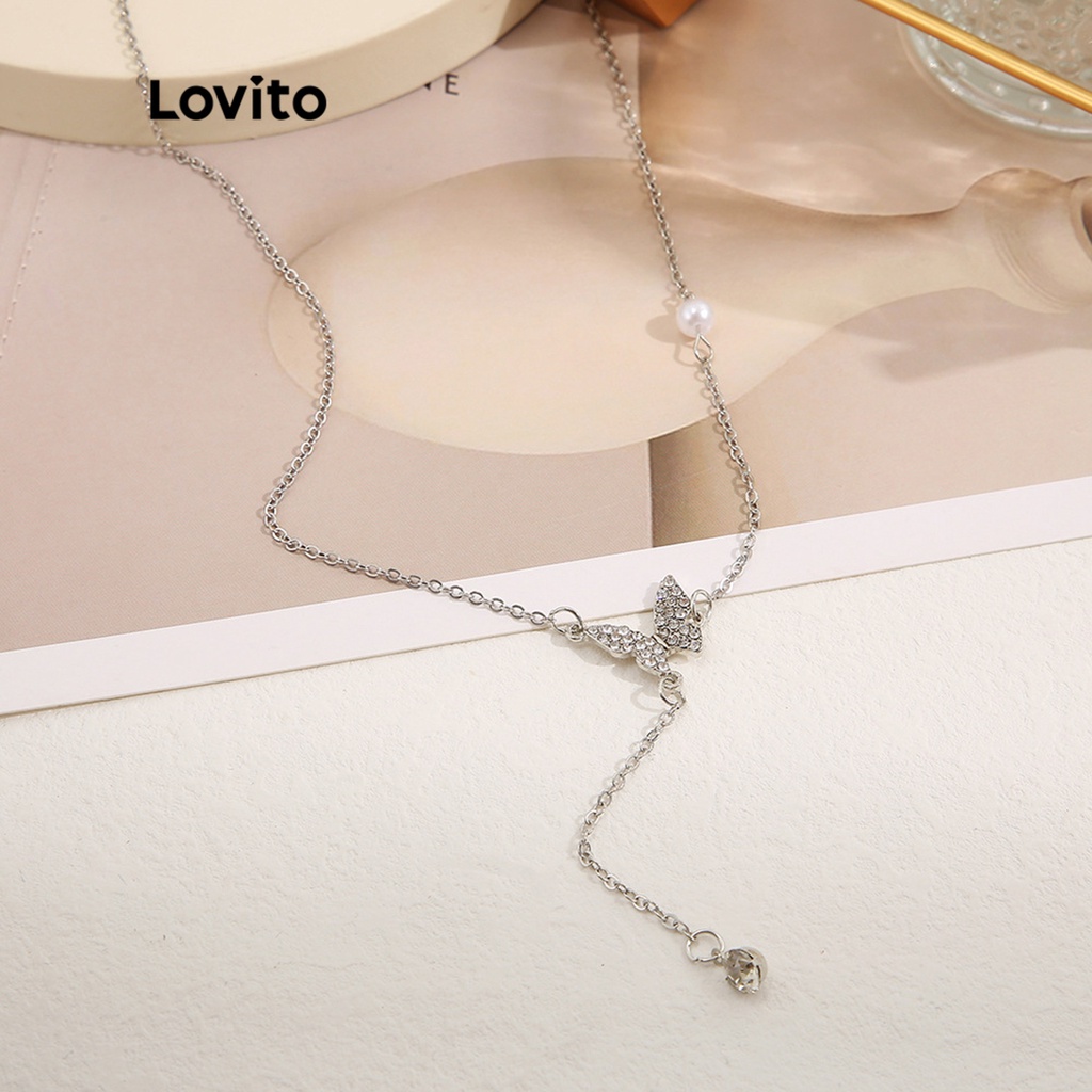 Vòng cổ Lovito mặt hình bướm màu trơn thường ngày cho nữ LNA14114