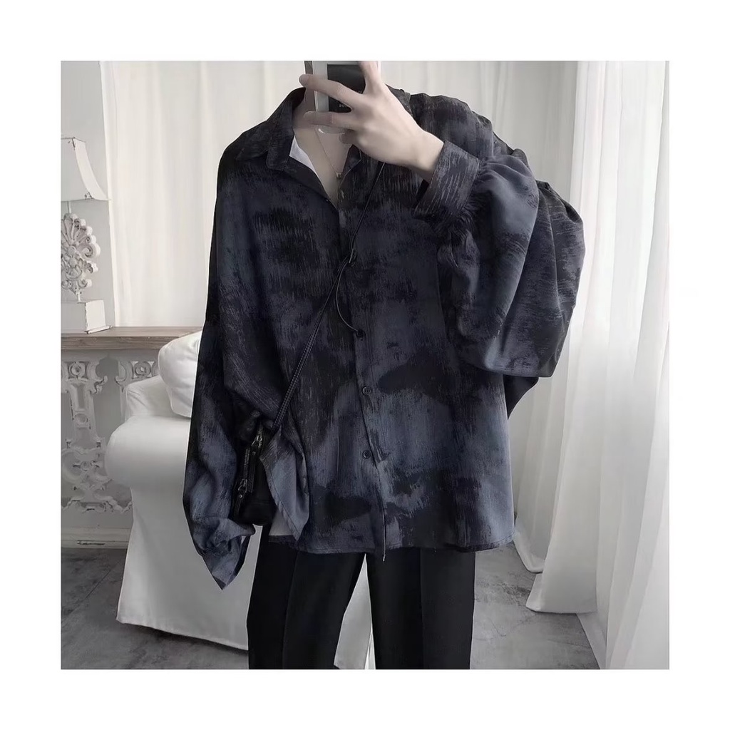 Áo sơ mi tay dài dáng rộng phong cách Harajuku Hong Kong thời trang mùa thu cho nam và nữ M-2XL