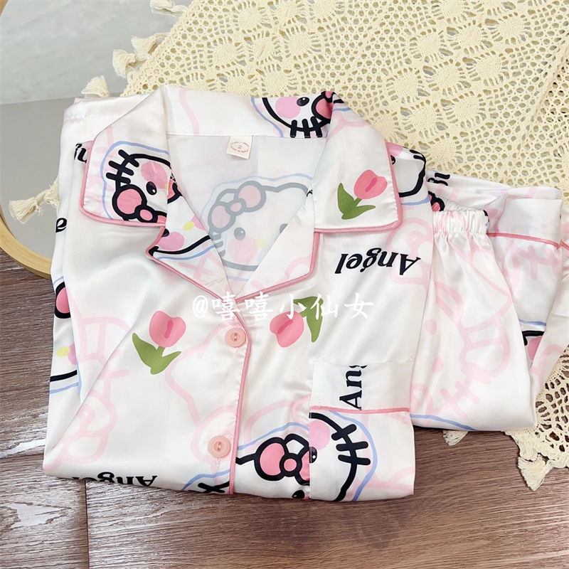 Bộ đồ ngủ nữ FDS áo tay ngắn và quần short họa tiết HelloKitty ngọt ngào dễ thương mặc nhà mùa hè phong cách Nhật Bản