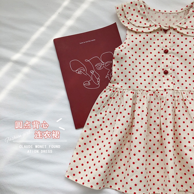 Đầm Hàn Quốc Cổ Búp Bê Họa Tiết Chấm Bi Dễ Thương Thời Trang Mùa Hè Cho Bé Gái