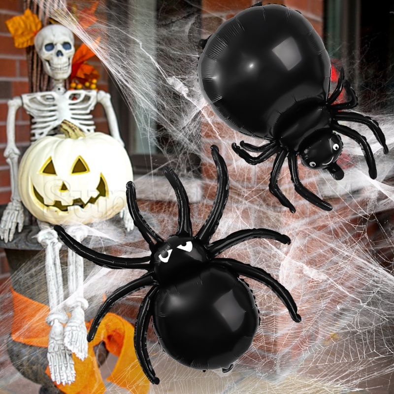 Bong Bóng Lá Nhôm Bơm Hơi Hình Nhện Đen Sống Động Trang Trí Tiệc Halloween