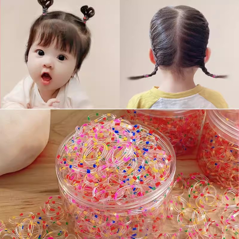 Hộp 500 / 1000 / 2500 Dây Thun Buộc Tóc Nhiều Màu Dễ Thương Cho Bé Gái
