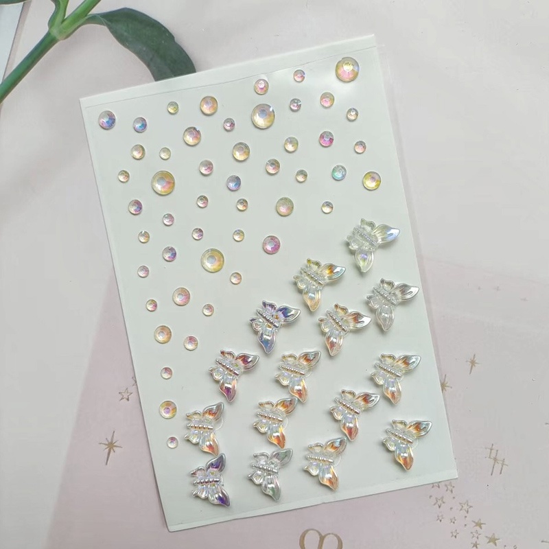 Miếng Dán Trang Trí Mặt Họa Tiết Vảy Cá / Vỏ Sò / Bướm Màu Bạc Đính Kim Cương Lấp Lánh