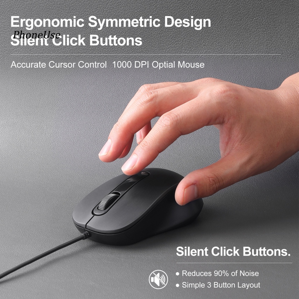 Chuột Máy Tính Có Dây 1000DPI Type-C Bằng PU Tương Thích Với PC Laptop