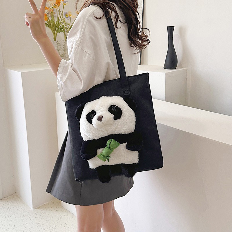 Túi tote Vải canvas Hình Gấu Trúc Hoạt Hình Nhật Bản Dễ Thương Thời Trang 2023 Cho Nữ