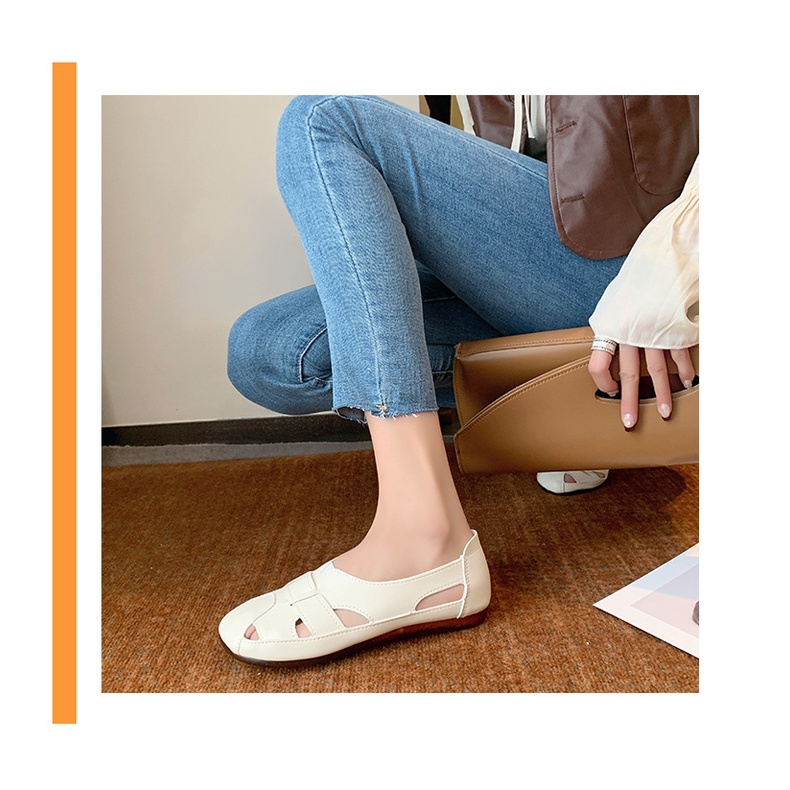 Giày Sandal Da Màu Trắng Thoáng Khí Thoải Mái Phong Cách Mới Cho Nữ
